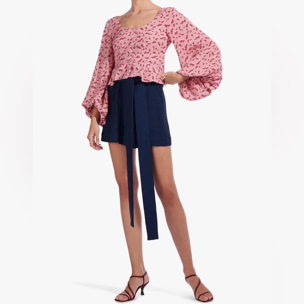 Staud Gisele Mushroom Print Balloon Sleeve Top